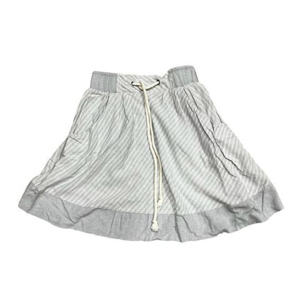 LIFE IN PROGRESS Y2K Gray Chambray Stripe Cord Nautical Tie Pocketed Skirt Sz s